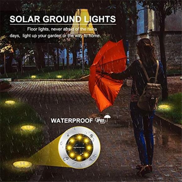 16 Pack Solar Ground Lights 8 LED Waterproof Pathway Garden Lights Warm White main image 0